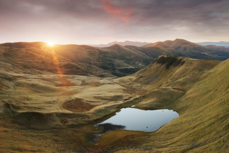 Mountain lake on sunrise time