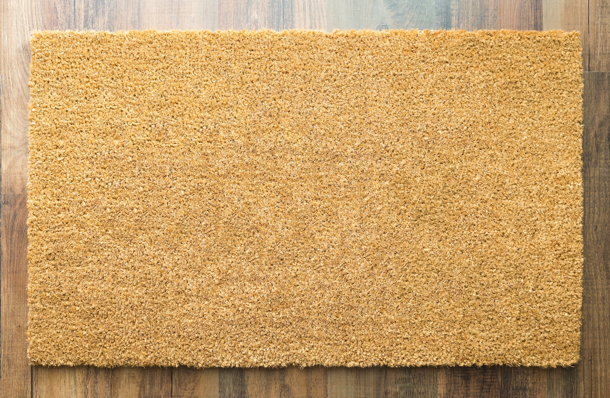Blank Welcome Mat On Wood Floor